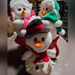 Set of 3 TY Beanie Babies christmas snowmen MS.SNOW/MR.SNOW/SNOWBALL W/TAGS